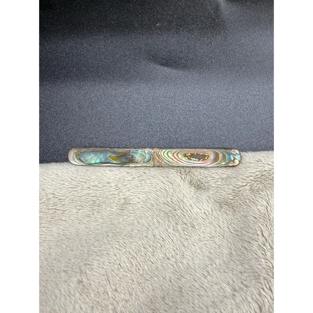 Vintage Abalone Bar Brooch Silver Tone‎